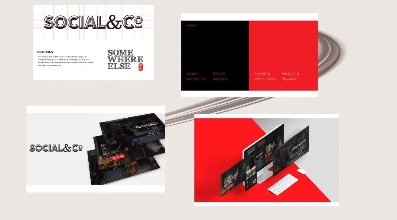 Social & Co brand identity: logo, color system, mockups